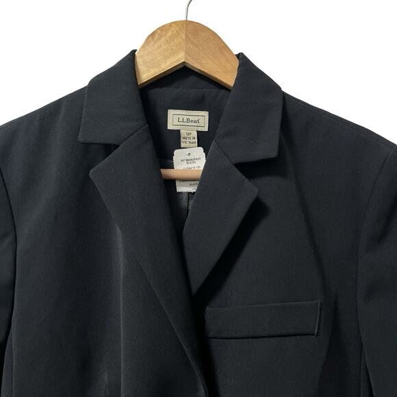 LL Bean Womens Microfiber Suit Jacket Blazer Size 12P Black Career Office NWT - Picture 3 of 11